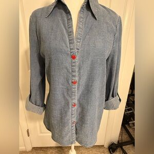 Alice + Olivia Blue Denim Shirt-  Beatles themed.